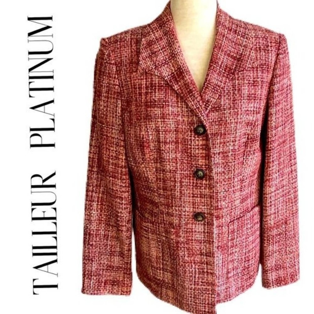 TAILLEUR PLATINUM SILK WOVEN BLAZER IN REDS 10